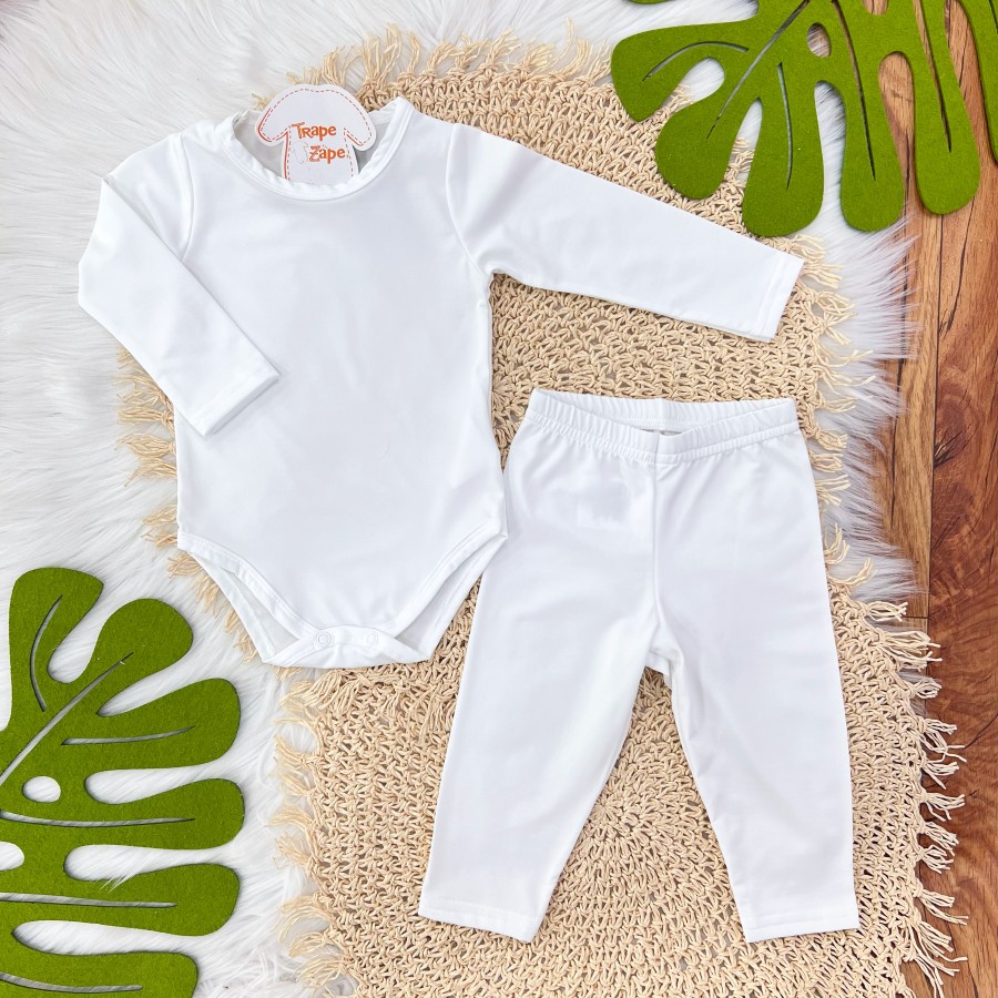 Conj. Body Manga Longa e Calça em Malha Térmica com Proteção UV50+- Branco